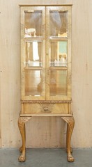 PAIR OF ART DECO CIRCA 1920’S BURR LIGHT WALNUT CLAW & BALL DISPLAY CABINETS