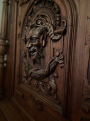 Heavily Carved Walnut Antique Sideboard, Buffet, Cabinet with Curved Sides