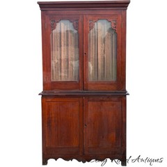 Antique Cherry Linen press display cabinet cupboard 2 pc NY country original 19t