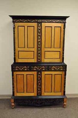 Ceylonese British Colonial Style Satinwood Ebony Mahogany Hutch Cupboard Cabinet