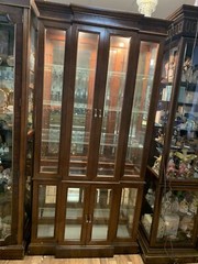 VTG Mid-Century Solid Walnut Wood Glass 4 Shelf Lighted Curio Cabinet 37″L 76″H