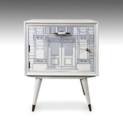 MANNER OF FORNASETTI ONE DRAWER ONE DOOR PAINTED SIDE CABINET ITALY CIRCA 1960