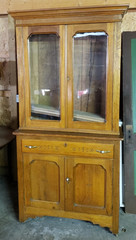 Antique Step-Back Cupboard Hutch Glass Doors Drop-Front Desk Engraved Panels