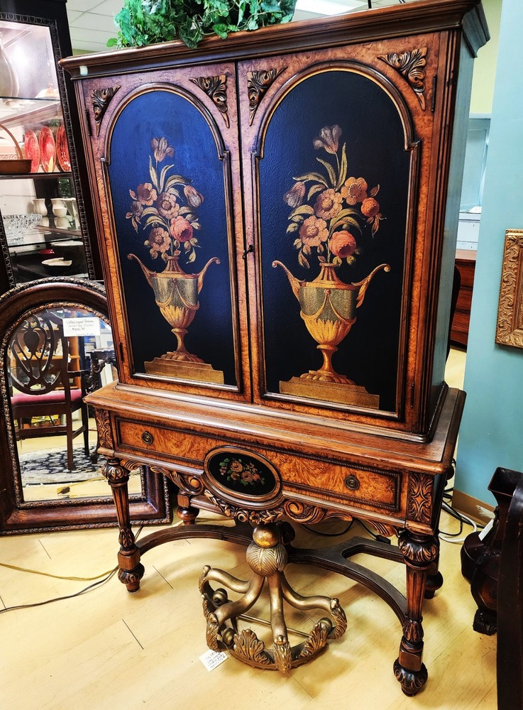 Berkey & Gay English Jacobean Walnut/Burlwood Cabinet