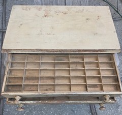 Antique Spool Cabinet 2 Drawer As Found Beutiful Patina W/ Scallop Drawers