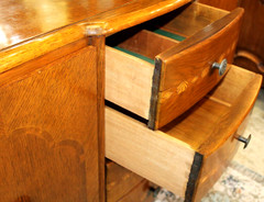English Antique Inlaid Oak Art Deco Sideboard / Small Buffet / Bar Cabinet