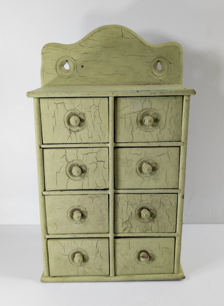 20th Century Vintage Green Painted Hanging Wall Spice Apothecary Cabinet Chest