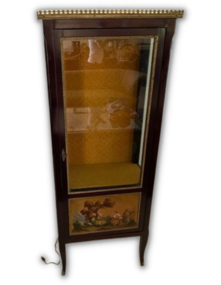 Antique 18th Century Curio Vitrine Wood Cabinet Hand Painted Signed Marina 1893