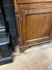 antique Georgian chippendale oak pewter cupboard cabinet 2pc fluted