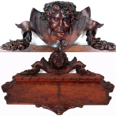 Antique Victorian 30″ Carved Wall Panel, Long Stem Pipe Display Rack, Figural