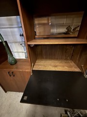 Mid Century Walnut Veneer Room Divider Display Storage Cabinet with Bar Desk MCM