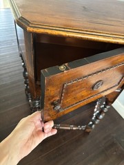 Antique 20s Jacobean Revival Gothic Copper Lined Wood Humidor Cabinet Side Table