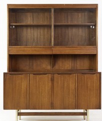 American of Martinsville Walnut And Brass MCM China Cabinet