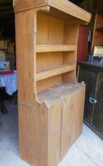 ANTIQUE PRIMITIVE GRAIN PAINTED OPEN TOP STEPBACK CUPBOARD