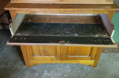 Antique Step-Back Cupboard Hutch Glass Doors Drop-Front Desk Engraved Panels