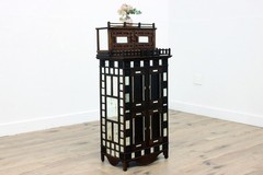 Tramp Art Antique Oak & Mirror Display or Trinket Cabinet #55739