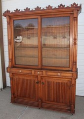 HUGE Primitive Pine Tobacco Liquor 2 PC Massive Cabinet 102″ H Backbar Companion