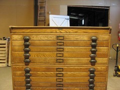 Vintage Dietzgen wood 20 drawer flat file map cabinet 45.5″ x 34.5″ x 61″ high