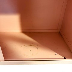 Vtg Mid Century Pink Metal Bathroom Storage Cabinet Sliding Doors 21″ x 8″ x 10″