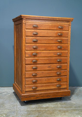 Antique Apothecary Cabinet flat File Industrial Wood drawer Oak Architect VTG