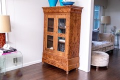 Antique French Louis Philippe Burl Wood Vitrine Cabinet