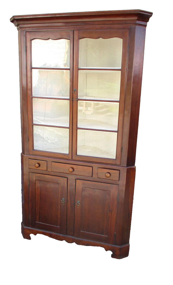 63376 Antique Primitive Pine Country Corner China Cabinet 2 Piece