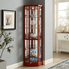 Classic 6 Tier Lighted Corner Curio Display Cabinet with Glass Doors Shelves