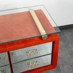 Mid Century Modern Chest Entryway Cabinet Mirrored Glass Orange Velvet Italy