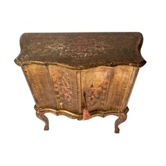 1950s Antique Italian Rococo Florentine Gilt Serpentine Commode With Key