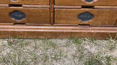 Antique Arts Crafts Tiger Oak 12 Drawer Wood File Cabinet Apothecary Hall Table