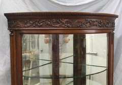Antique Oak Corner China Cabinet -Curved beveled glass door – R.J. Horner