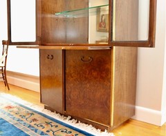 Vintage Italian Regency Burlwood Lighted Display Cabinet
