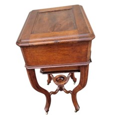 19th C. American Victorian Solid Walnut Sewing Cabinet Jewelry Box Stand /Mirror