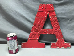 VTG Decorative Salvaged Tin Ceiling 12″ Patchwork Red Letter A Metal Old 363-25B
