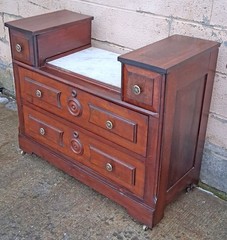 Antique Vintage Victorian Eastlake Solid Walnut Drop Center Dresser Marble Top