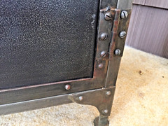 antique vintage industrial metal cabinet shelf workshop record storage iron
