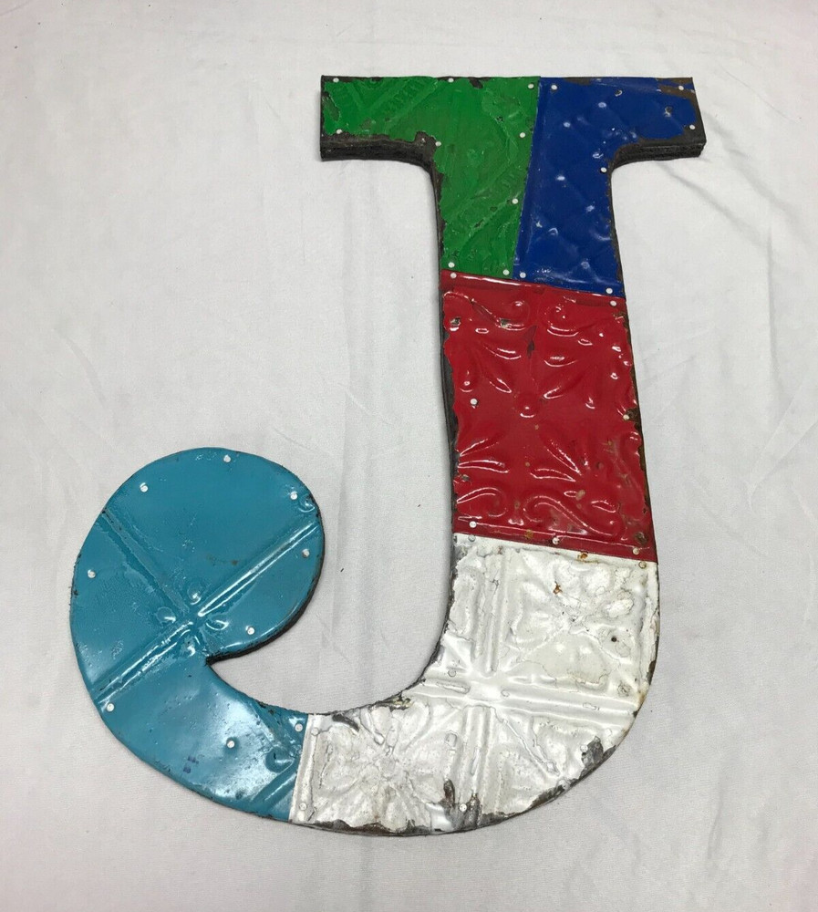 Decorative Salvaged Tin Ceiling 17″ Patchwork Mix Color Metal Letter J 1602-23B