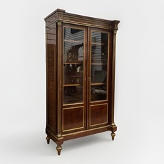 ANTIQUE FRENCH LOUIS XVI MAHOGANY VITRINE CURIO BOOKCASE CABINET 63.5” High