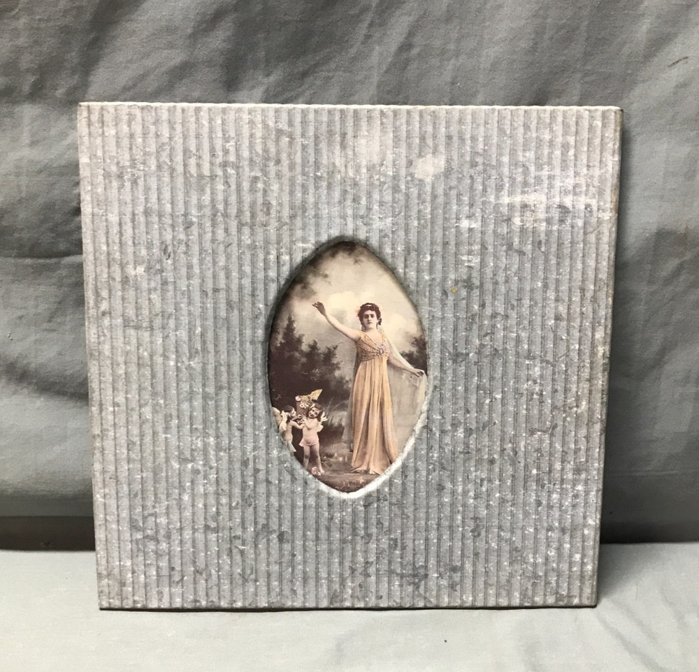 VTG Salvage 4×6 Oval Photo Galvanized Pool Metal Picture Frame Old 1682-25B