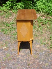 Vintage Mid Century Modern Blonde Tambour Door Cabinet Table Stand