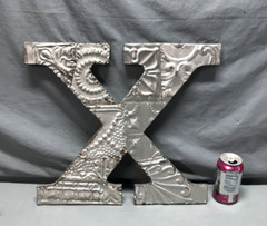 Decorative Salvage Tin Ceiling 16″ Patchwork Silver Metal VTG Letter X 223-25B
