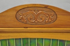 Antique English Arts & Crafts Birch Wood Green Tile Backsplash Washstand Server