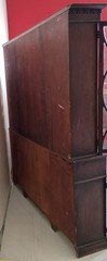 Antique Bubble Glass Mahogany Georgian Breakfront Writing Desk Cabinet Bookcase