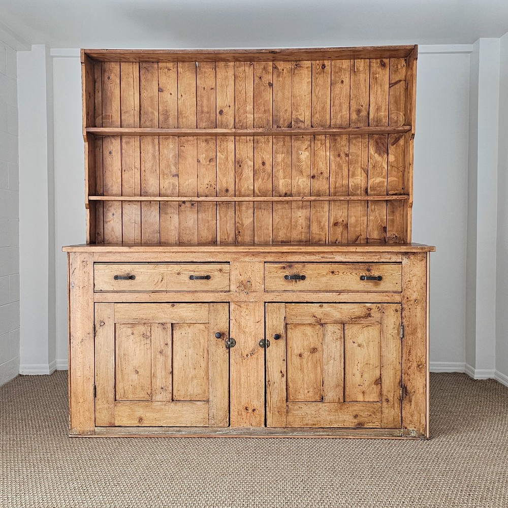 Antique English Pine Kitchen Dresser Welsh Cupboard Hutch Cabinet Victorian