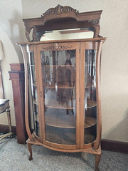Antique Victorian Art Nouveau triple Curved glass Oak China curio cabinet