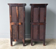 50″ Tall Pair of Vintage French Solid Oak Wood Highly Carved Gothic Cabinets