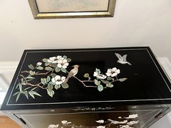 Antique lacquered Box Cabinet Chinoiserie Oriental Collectibles Decor