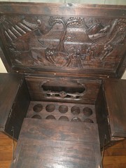 George Zee Mid-Century Asian Vintage Hand Carved Wood Teak Bar Cabinet