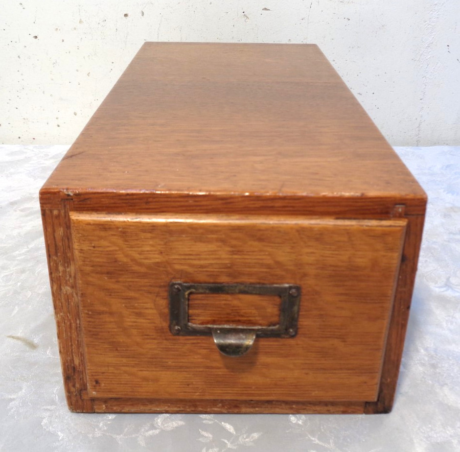Vintage Antique Oak Single Drawer Card Catalog Index File Cabinet Solid!