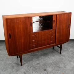 Mid Century Danish Modern Credenza Highboard Bar Sideboard Denmark Teak Drawers